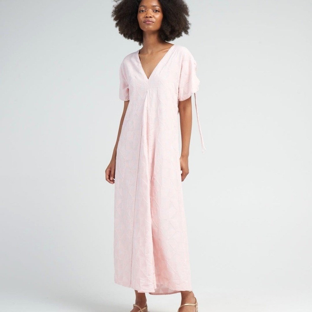 Mirth Bordeaux Caftan Maxi Dress Women M Pink Coastal Boho Resortwear Romantic